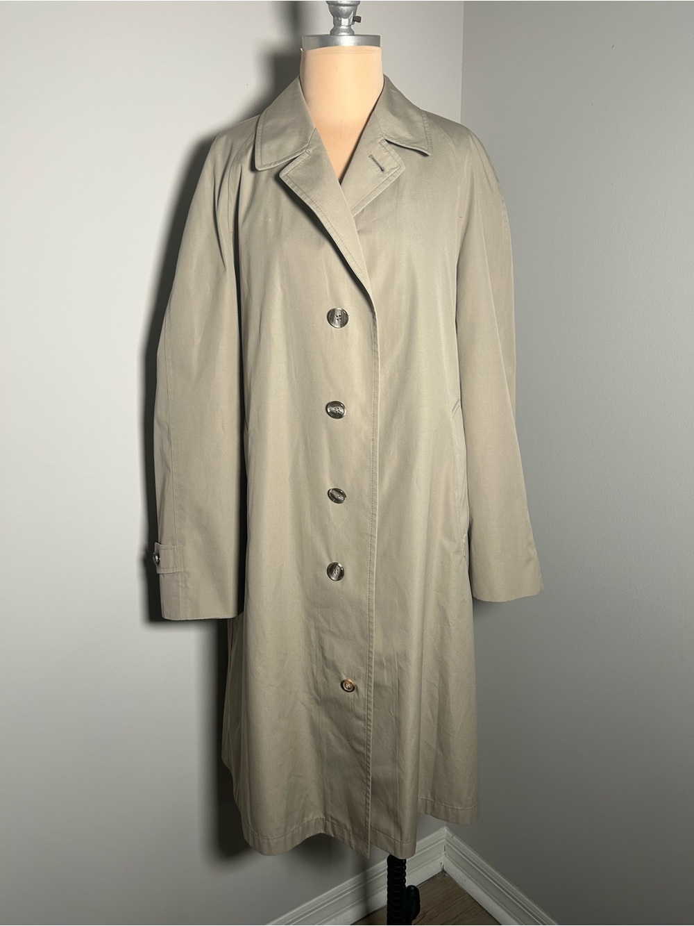 Vintage Brooks Brothers Long Trench Coat in Stone 42R